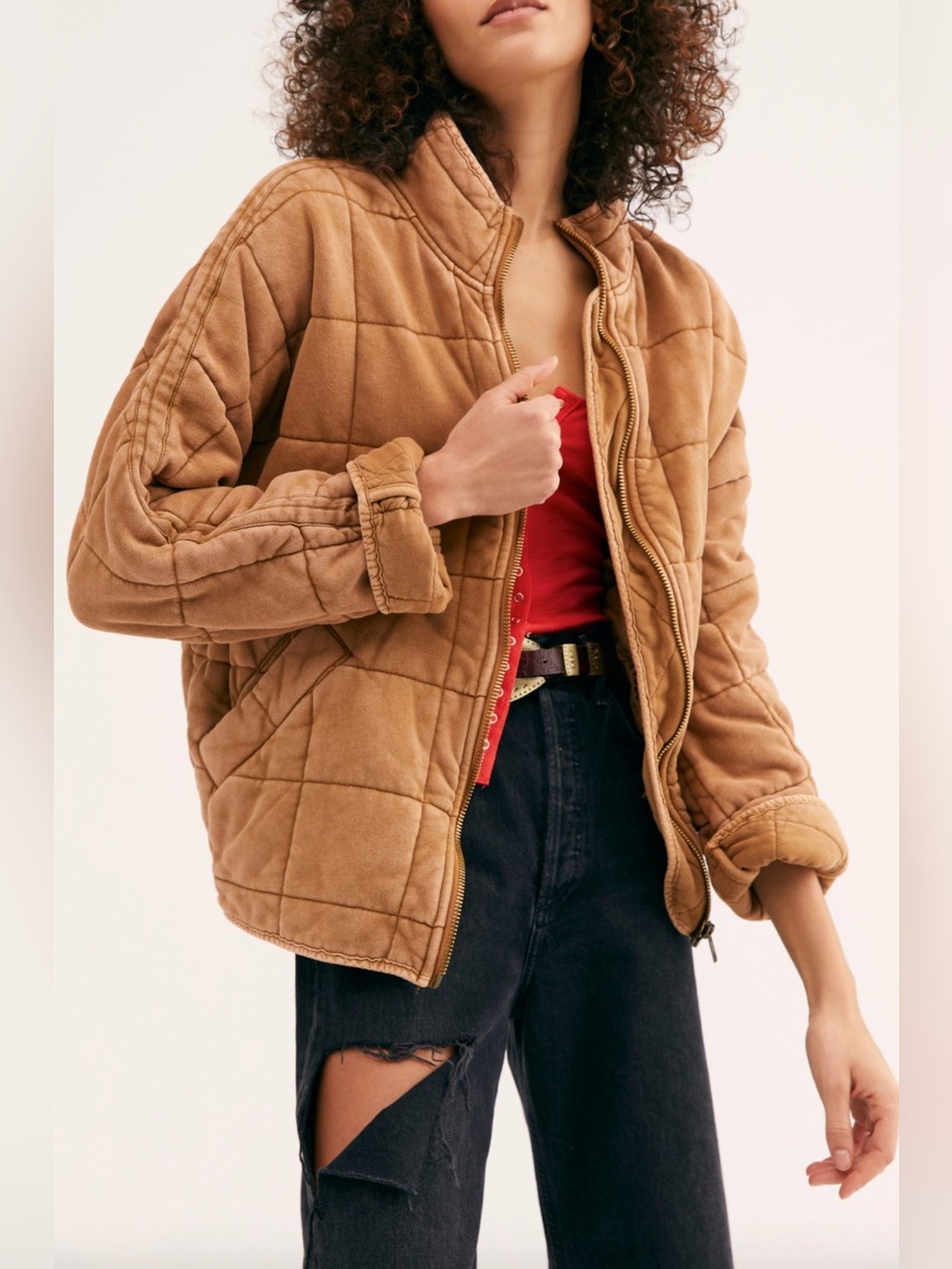 Free People Quilted Dolman Tan Women's Jacket Toasted Coconut Puffer Coat
